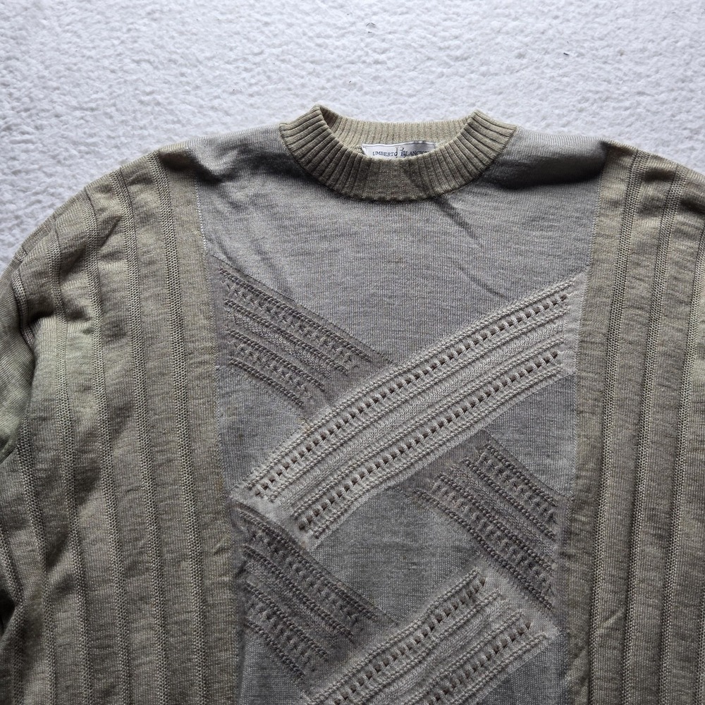 Umberto Bilancioni Sweater Mens 2XL Beige Geometric Knit Crewneck Made Italy
